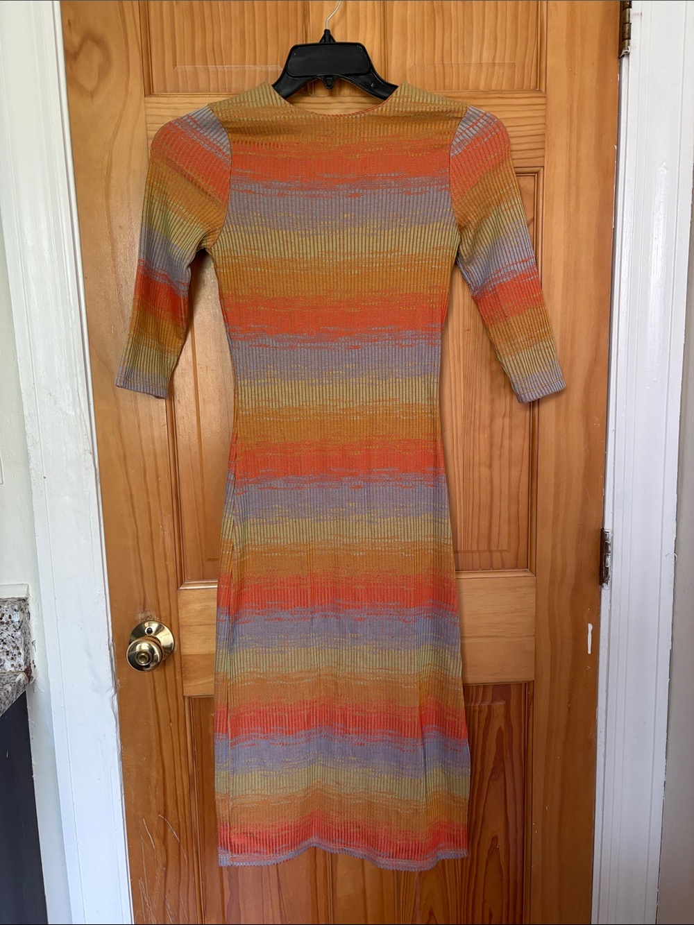 NATIVE YOUTH Striped Rib-Knit Midi Dress in Orange, Gold & Lavender